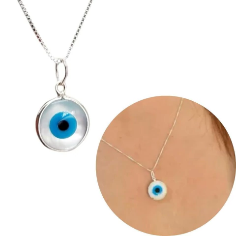 Colar de prata 925 com pingente de olho grego Médio 10mm