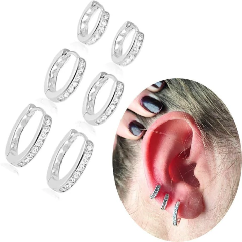 Trio de Argolinha prata 925 Cravejado com Zircônias banhado