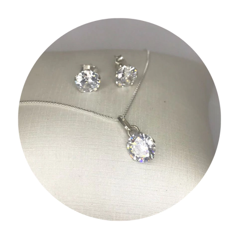 Conjunto colar e brincos zircônia 8mm Prata 925