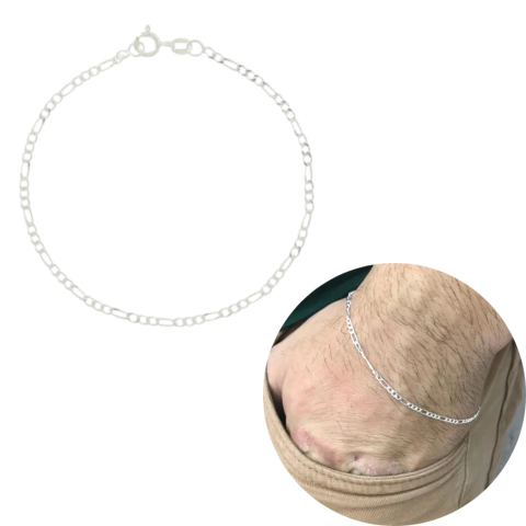 Pulseira elo 3x1 2mm prata legítima 925 masculina 21cm homem