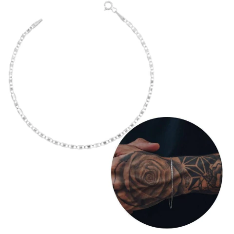 Pulseira de Prata 925 Legítima Masculina Piastrine 2mm 18cm