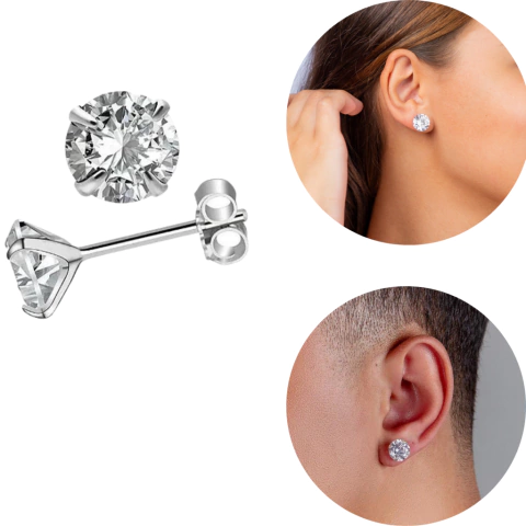 Par de Brinco 10mm pedra zircônia Prata 925 Legítima Unissex