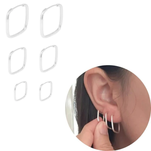 Trio de brincos argola quadrada prata legítima 925 3 Pares - comprar online