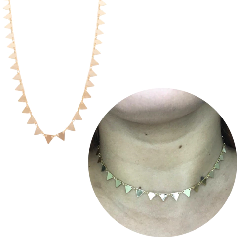 Colar Choker Triângulos Banhado Ouro Antialérgico garantia
