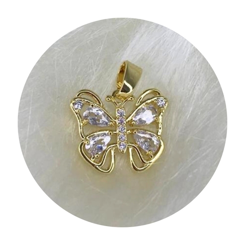 Pingente Borboleta Cravejado zircônia banhado a ouro 18k
