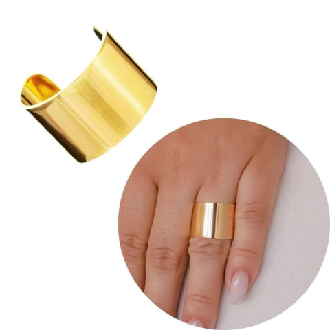 Anel liso largo ajustável banhado em ouro 18k moda aliança