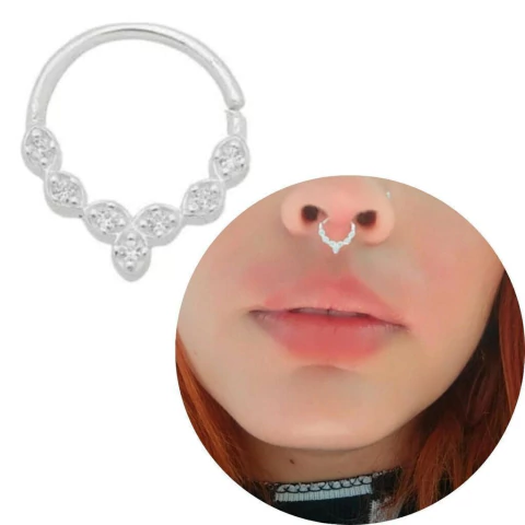 Piercing Septo Indiano 7 pedras Cravejado prata 925 legítima