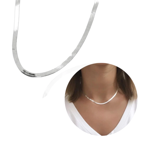 Corrente Chocker Gargantilha Laminada prata banhado moda