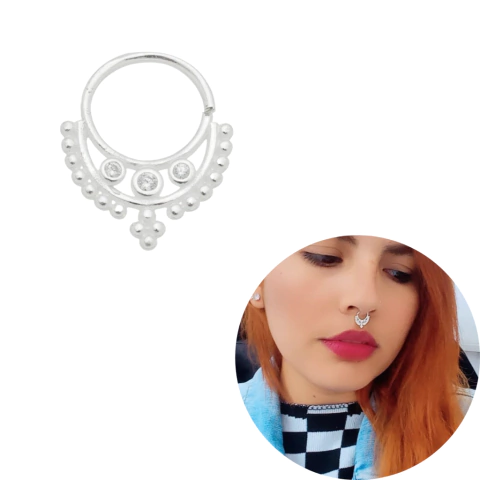 Piercing septo indiano cravejado pedras prata original helix