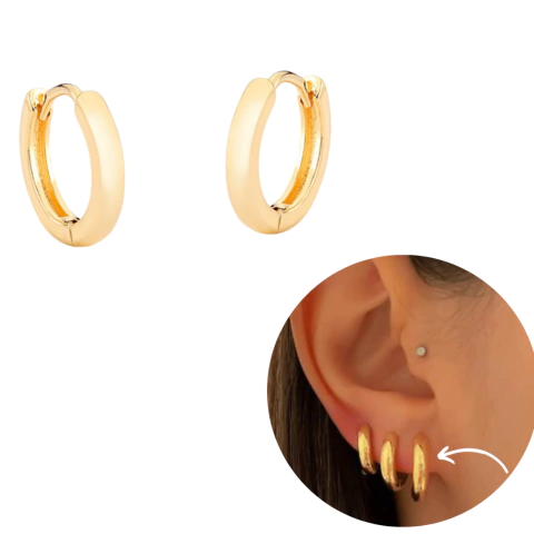 Brinco Argola Click Dourada 13mm Banhada ouro 18 Masculino G