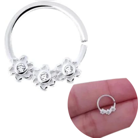Piercing septo Helix Flor cravejada prata legítima 925