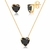 Conjunto Kit Colar Brinco Coração de Cristal 10mm Preto banhado a Ouro 18k - loja online
