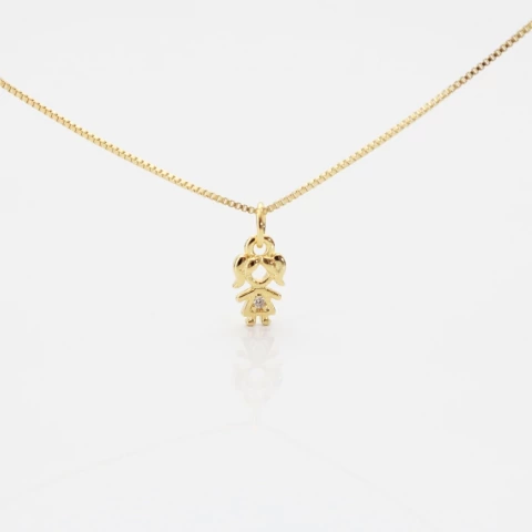 Colar com pingente 1 menina com zircônia banhado a ouro 18k