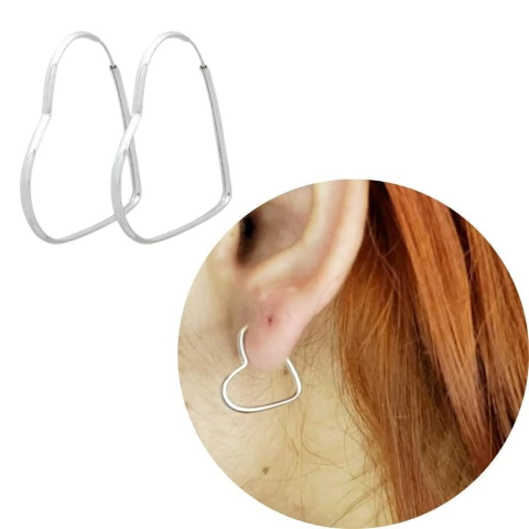 Brinco de argola coração laminado 2mm pequeno fechado 1,5cm