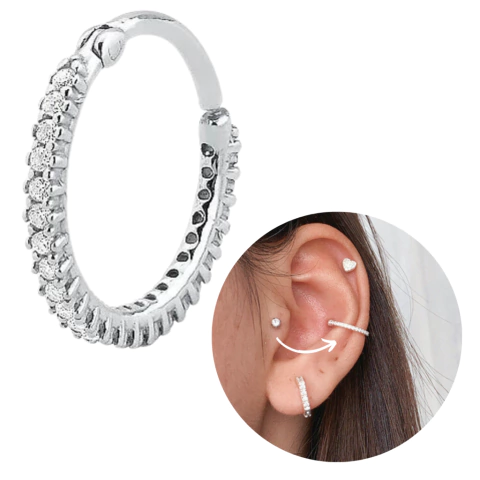 Piercing conch click prata original 925 cravejado 12mm moda