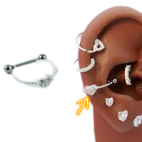 Piercing Conch Coração cravejado Prata Legitíma 925 zircônia