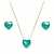 Conjunto coração de cristal 10mm verde água banhado em ouro 18k