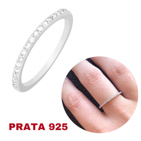 Anel feminino aparador Prata 925 legítima meia aliança