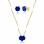 Conjunto Colar Coração 10mm Azul Royal banhado a Ouro 18k - Morganitte Joias