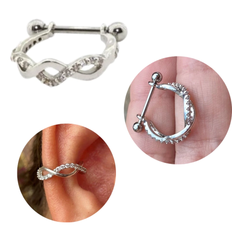 Piercing Conch argola Infinito cravejado Prata 925 zircônia