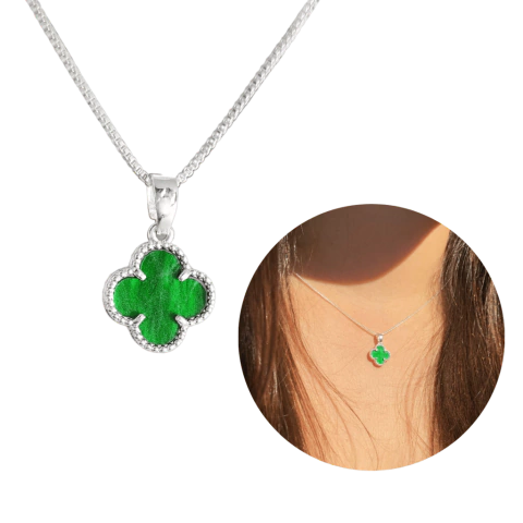 Corrente Prata 925 Trevo Verde Modelo Virginia Banhado Moda