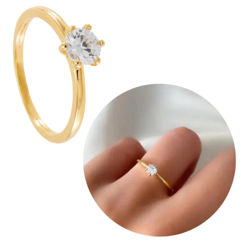 Anel solitário alto noivado 4mm banhado a ouro 18k zircônia