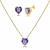 Conjunto de coração de cristal 10mm Lilás banhado a ouro 18k - loja online