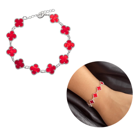 Pulseira Trevos Vermelho Prata 925 Modelo Virginia Banhado