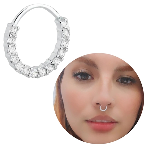 Piercing septo daith prata legítima 925 cravejado moda