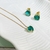 Conjunto coração de cristal 10mm verde água banhado em ouro 18k - Morganitte Joias