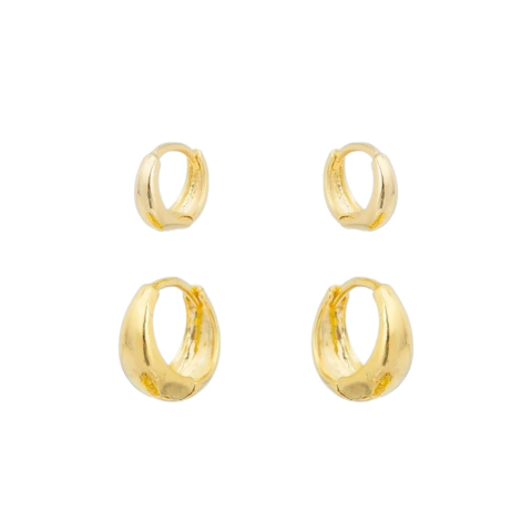 Dupla de Argolinhas Lisa gotinha click banhada a ouro 18k