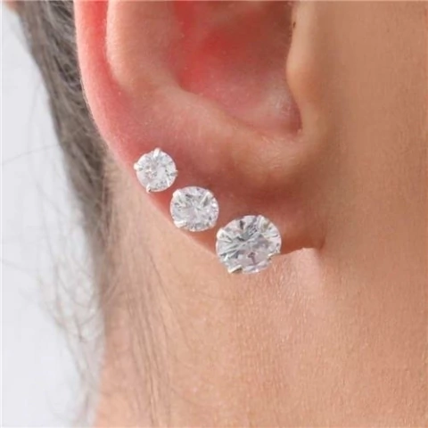 Trio de Brincos de zircônia 7mm 6mm e 4mm Prata 925