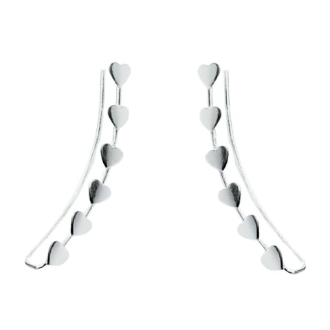 Par de Brinco Ear Cuff corações prata 925 legitima