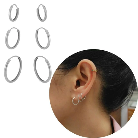 Trio Prata 925 legítima lisa Aro fino 3 furos com garantia