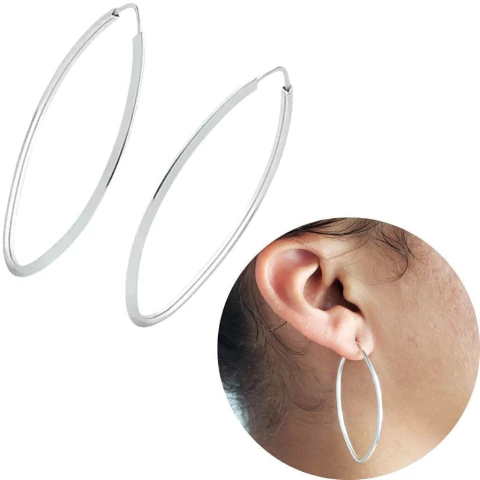 Brinco Argola Prata 925 legitima Oval chinês fino 5cmx 2,5cm