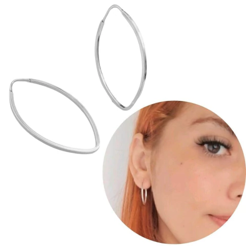 Brinco de prata 925 Argola Oval Fio Quadrado feminina