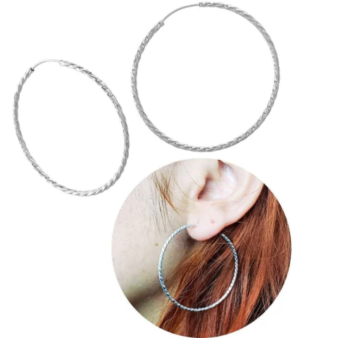 Argola Prata legitima 925 torcida 4cm