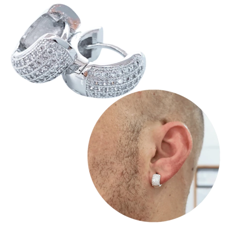 Brinco prata 925 cravejada banhada larga 6 fileiras Neymar