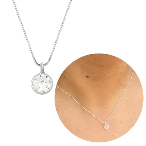Colar com ponto de luz banhado a prata 45cm delicada feminina