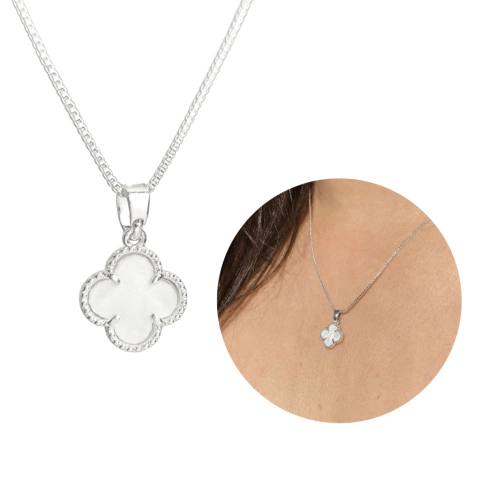 Colar Prata 925 Trevo Madrepérola Modelo Virginia Banhado