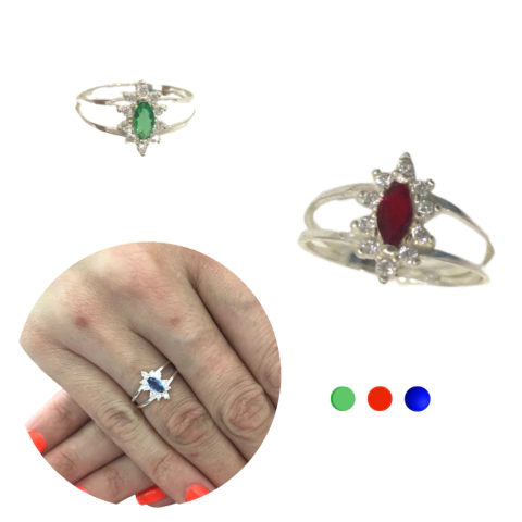 Anel de formatura Prata 925 Colorido Azul Vermelho Verde