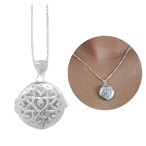 Relicário Feminino redondo de Prata 925 para Aromaterapia