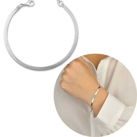 Pulseira Laminada 4mm Banhada a Prata 925 15cm delicada