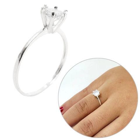 Anel Solitário feminino Grosso com Pedra Zircônia Prata 925