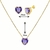 Imagem do Conjunto de coração de cristal 10mm Lilás banhado a ouro 18k