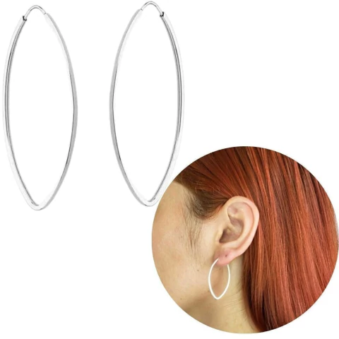 Argola prata 925 legítima oval chines Navete média 3,5cm x 2cm