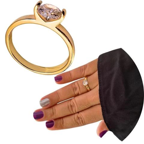 Anel solitário alto noivado zircônia banhado a ouro 18k joia