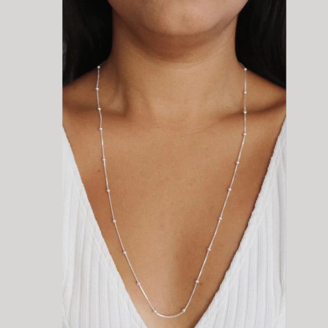 CORRENTE VENEZIANA BOLINHA 3MM/70CM PRATA LEGÍTIMA 925 LONGA