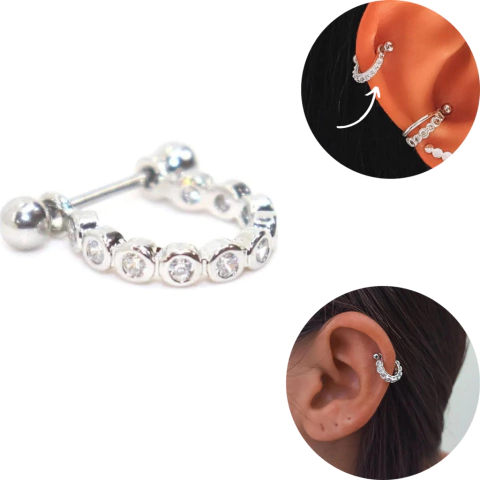 Piercing Conch Helix cartilagem Argola cravejado Prata Legitíma 925 zircônias