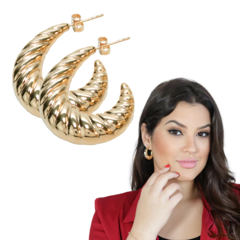 Argola dourada grande torcida Brinco banhado a ouro meia lua